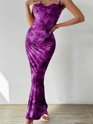 Floral spaghetti strap sleeveless printed suspender dress - Negative Apparel