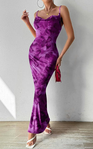 Floral spaghetti strap sleeveless printed suspender dress - Negative Apparel