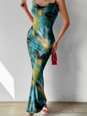 Floral spaghetti strap sleeveless printed suspender dress - Negative Apparel