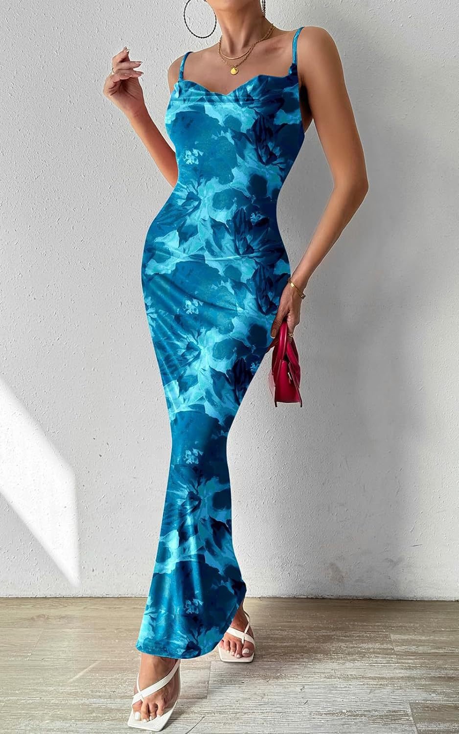 Floral spaghetti strap sleeveless printed suspender dress - Negative Apparel