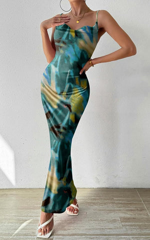 Floral spaghetti strap sleeveless printed suspender dress - Negative Apparel