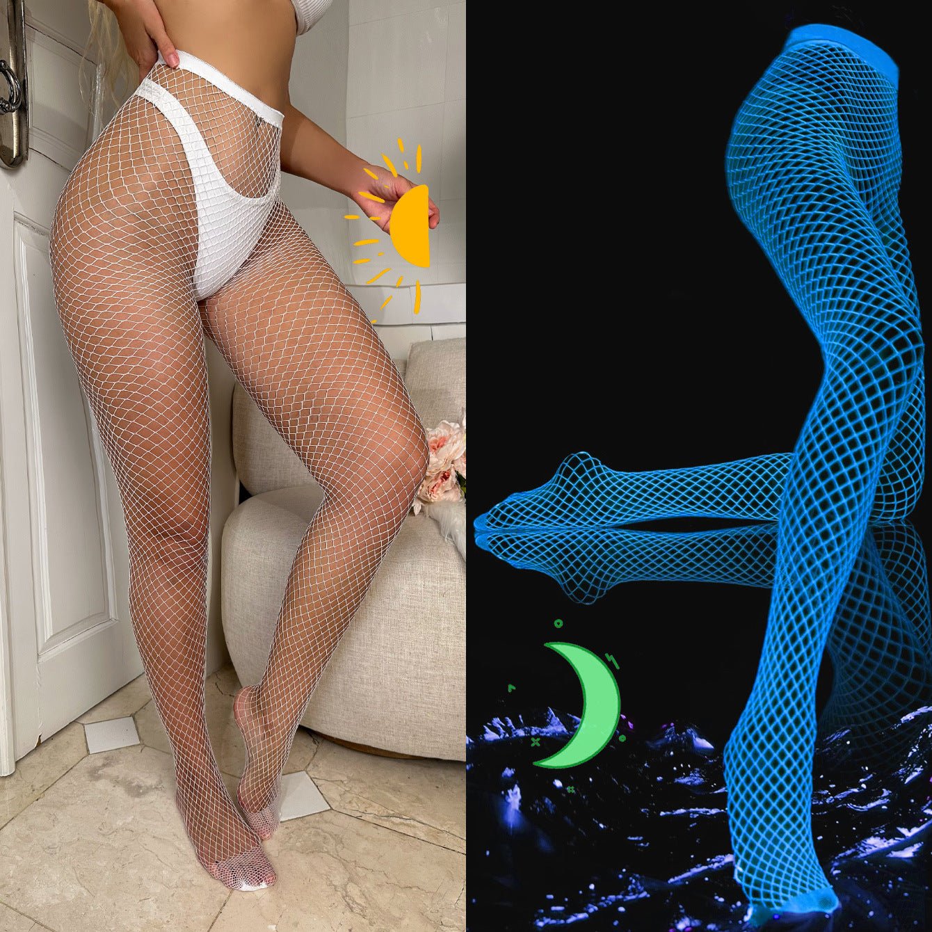 Fluorescent Nylon Romper Tights – Sexy Nightclub Dance Wear, Foot - Stepping Socks - Negative Apparel