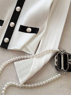 Franclia Women's Elegant Contrast Color Button Long Sleeve T-Shirt - Negative Apparel