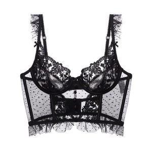 French lace fishbone suspender bra with steel ring, large chest showing small, ultra - thin embroidery, and sexy bra suit for women - Negative Apparel