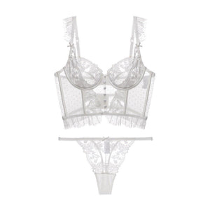 French lace fishbone suspender bra with steel ring, large chest showing small, ultra - thin embroidery, and sexy bra suit for women - Negative Apparel