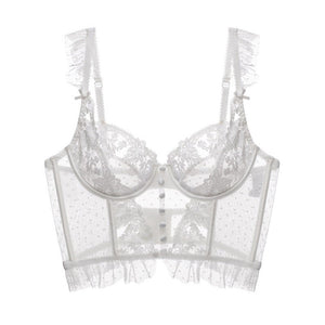 French lace fishbone suspender bra with steel ring, large chest showing small, ultra - thin embroidery, and sexy bra suit for women - Negative Apparel
