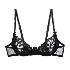French lace fishbone suspender bra with steel ring, large chest showing small, ultra - thin embroidery, and sexy bra suit for women - Negative Apparel
