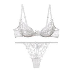 French lace fishbone suspender bra with steel ring, large chest showing small, ultra - thin embroidery, and sexy bra suit for women - Negative Apparel