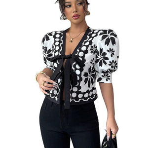 French pattern lantern - sleeved cardigan women's top - Negative Apparel