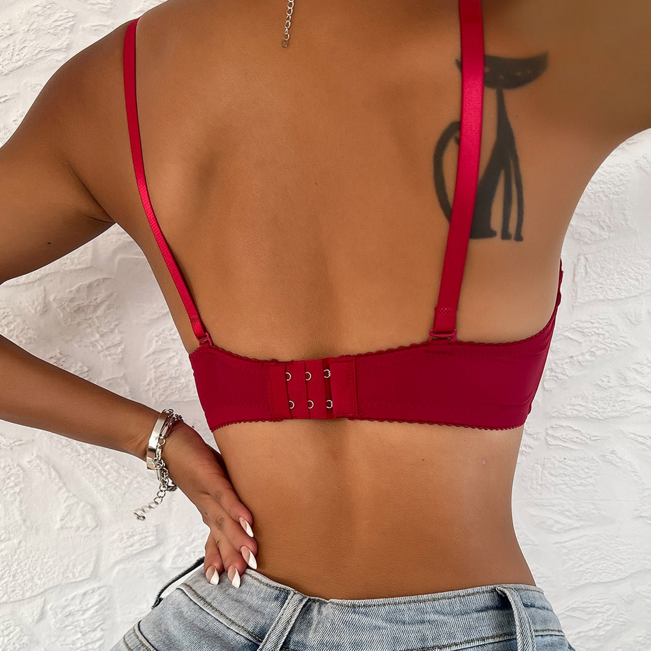 French style bra smooth surface with steel ring adjustment shape up to show, half cup bra - Negative Apparel