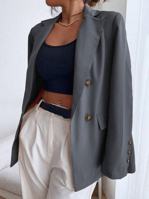 Frenchy Double Button Lapel Collar Blazer - Negative Apparel