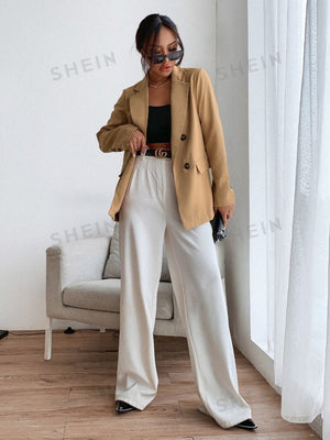 Frenchy Double Button Lapel Collar Blazer - Negative Apparel