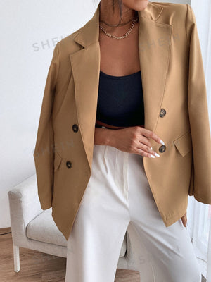 Frenchy Double Button Lapel Collar Blazer - Negative Apparel
