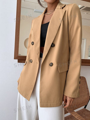 Frenchy Double Button Lapel Collar Blazer - Negative Apparel