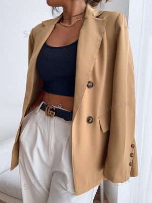 Frenchy Double Button Lapel Collar Blazer - Negative Apparel