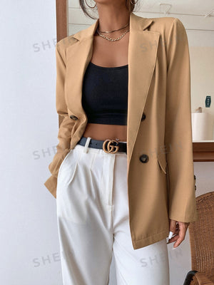 Frenchy Double Button Lapel Collar Blazer - Negative Apparel