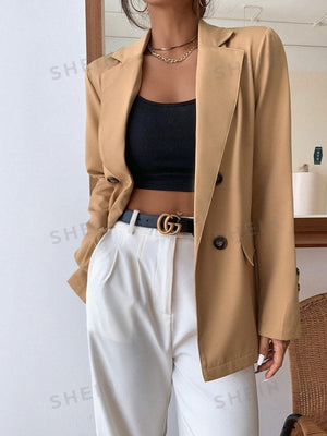 Frenchy Double Button Lapel Collar Blazer - Negative Apparel