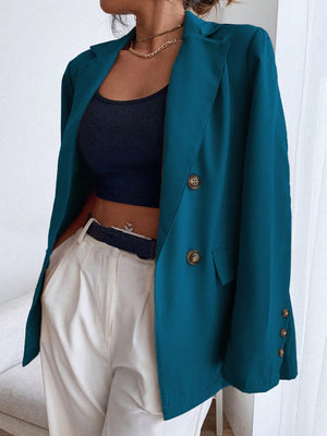 Frenchy Double Button Lapel Collar Blazer - Negative Apparel