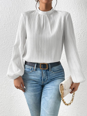 Frenchy Mock Neck Keyhole Back Blouse - Negative Apparel