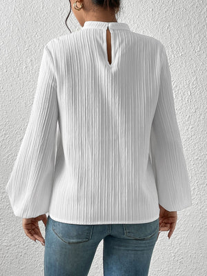 Frenchy Mock Neck Keyhole Back Blouse - Negative Apparel