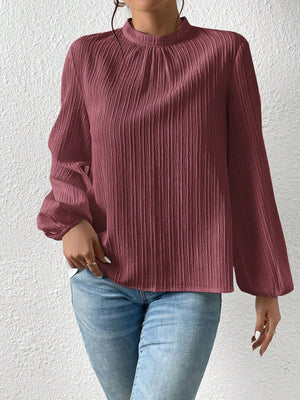 Frenchy Mock Neck Keyhole Back Blouse - Negative Apparel