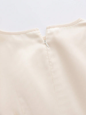 GlowEve Women's Elegant Long Sleeve Asymmetrical Dress with Metallic Pleats, Apricot Color, Suitable for Autumn and Winter - Negative Apparel