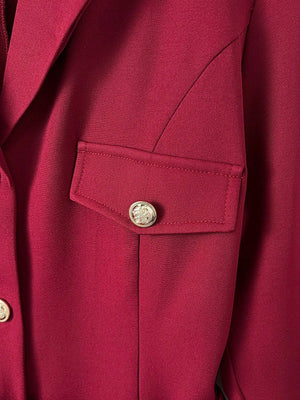 GlowEve Women's Elegant Solid Color Versatile Turndown Collar Cinched Waist Long Sleeve Regular Jacket, Autumn - Negative Apparel