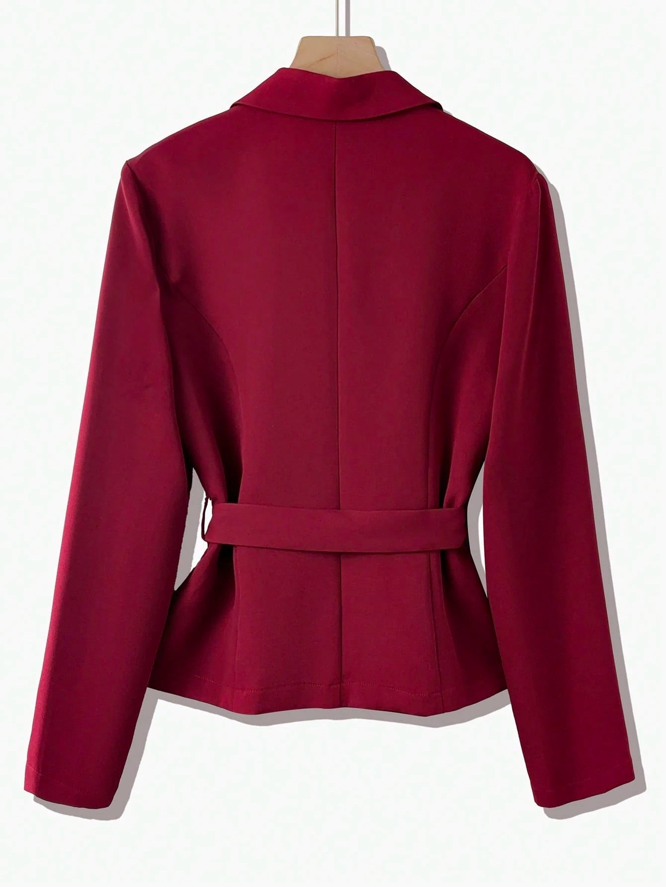 GlowEve Women's Elegant Solid Color Versatile Turndown Collar Cinched Waist Long Sleeve Regular Jacket, Autumn - Negative Apparel