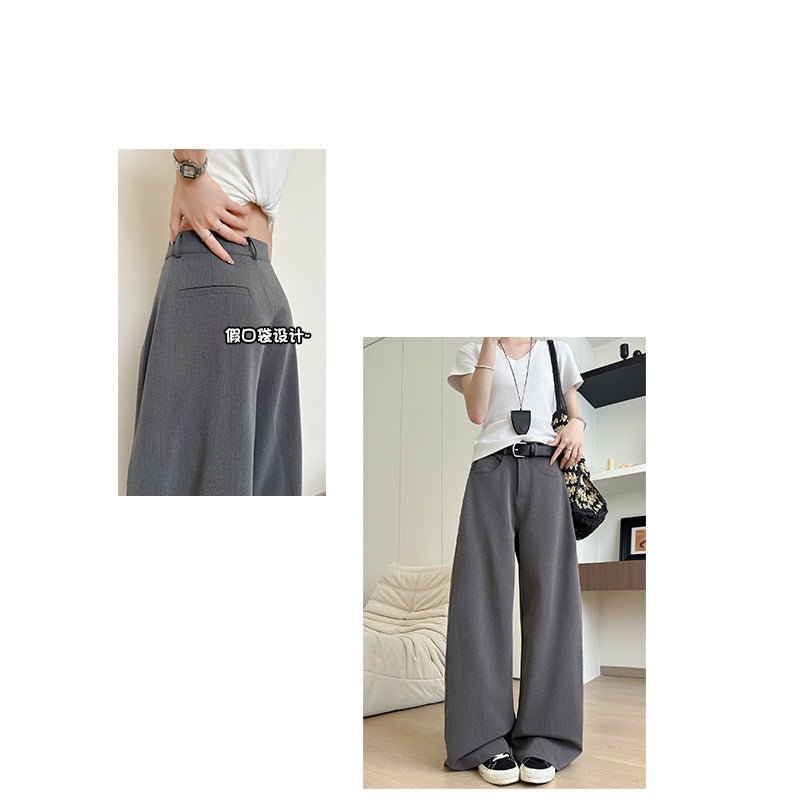 Gray heavy industry suit pants spring and summer women's clothing 2025 new thin high - end straight - leg pants high - waisted American wide - leg pants - Negative Apparel