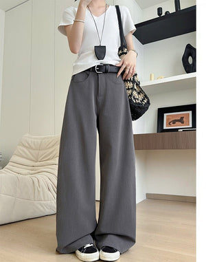 Gray heavy industry suit pants spring and summer women's clothing 2025 new thin high - end straight - leg pants high - waisted American wide - leg pants - Negative Apparel