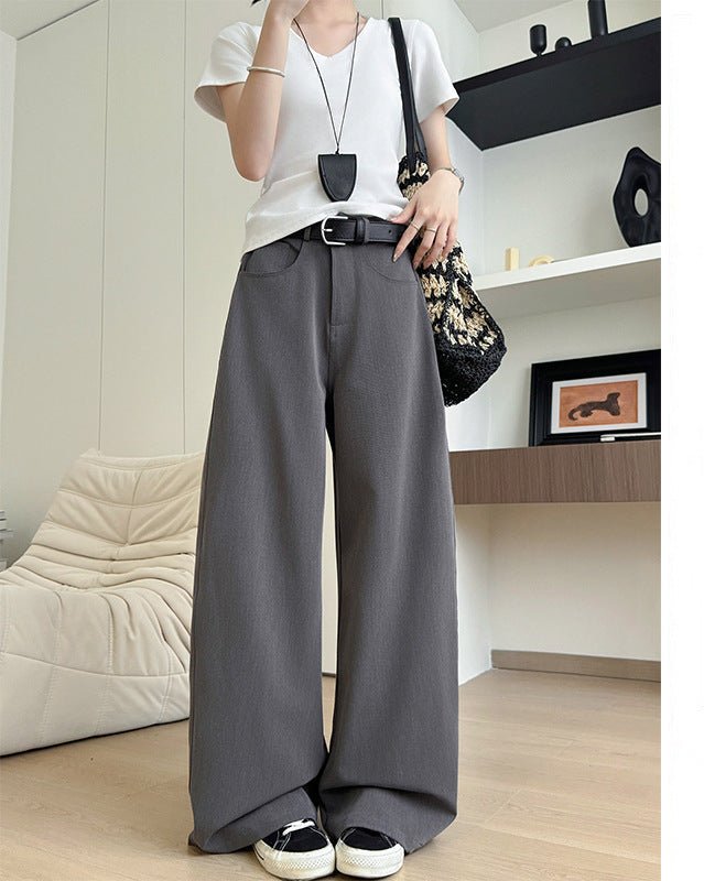 Gray heavy industry suit pants spring and summer women's clothing 2025 new thin high - end straight - leg pants high - waisted American wide - leg pants - Negative Apparel