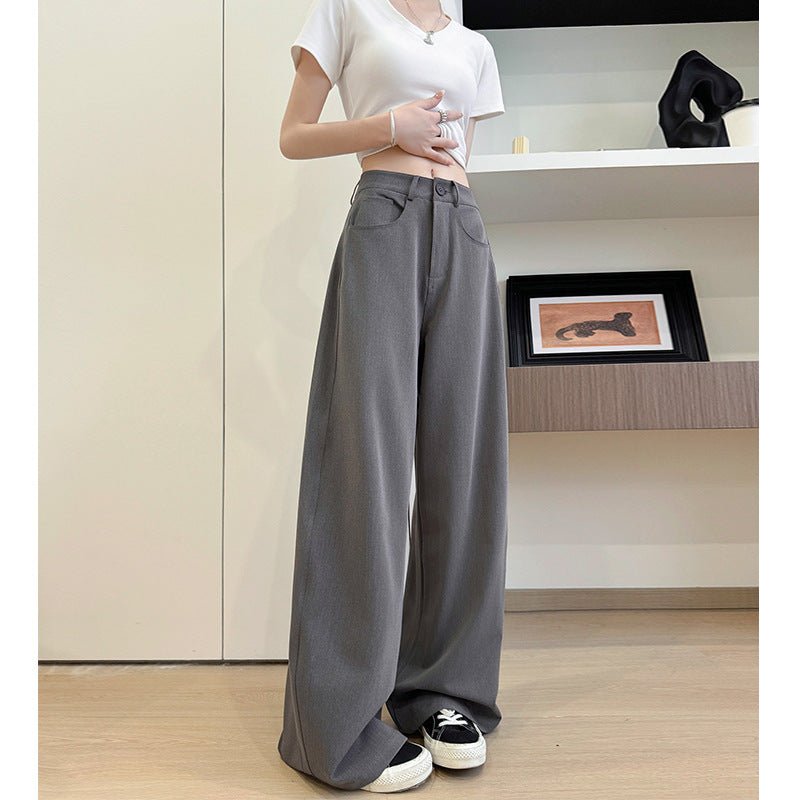 Gray heavy industry suit pants spring and summer women's clothing 2025 new thin high - end straight - leg pants high - waisted American wide - leg pants - Negative Apparel