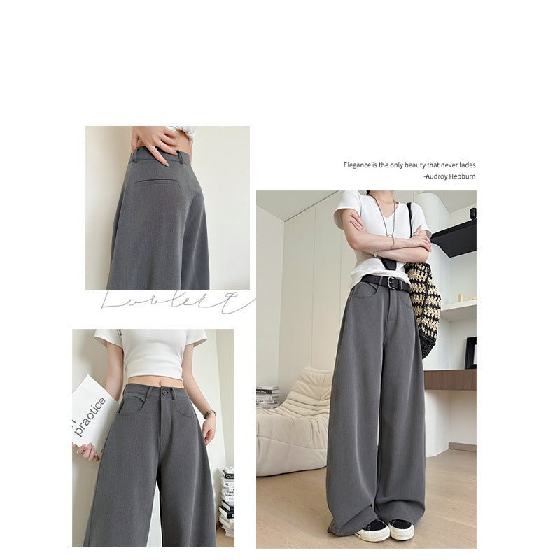 Gray heavy industry suit pants spring and summer women's clothing 2025 new thin high - end straight - leg pants high - waisted American wide - leg pants - Negative Apparel