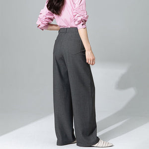 Gray suit pants old money wind pants women's early spring new acid ester Tencel loose straight wide - leg pants - Negative Apparel