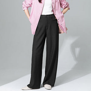 Gray suit pants old money wind pants women's early spring new acid ester Tencel loose straight wide - leg pants - Negative Apparel