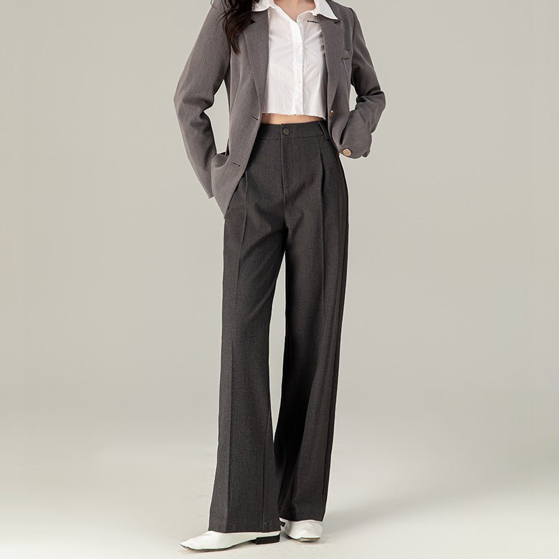 Gray Tencel wool narrow version suit pants 2024 autumn and winter drape loose professional thin wide - leg pants women - Negative Apparel