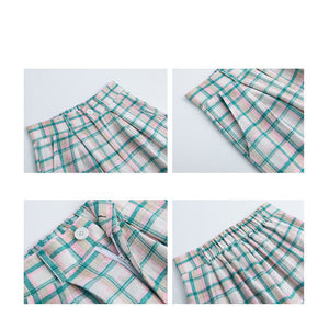 Green plaid pants women's pants casual versatile spring and summer new straight - leg pants Korean retro loose mopping wide - leg pants - Negative Apparel
