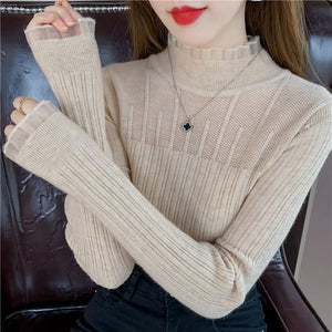Half - high collar lace knitted sweater top - Negative Apparel
