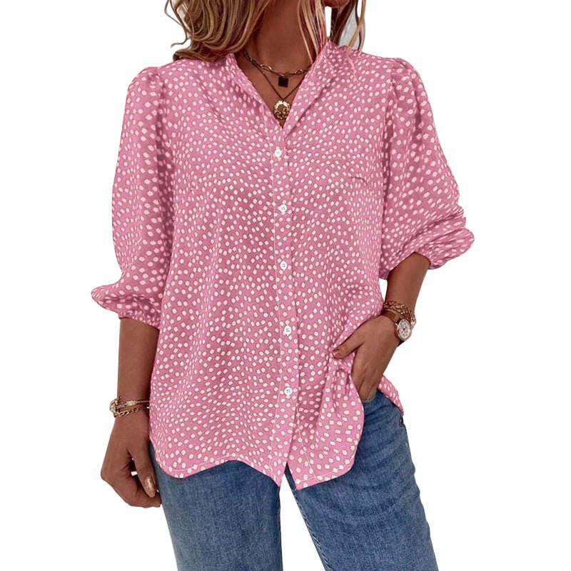 half - sleeved shirt women's clothing 2025 summer an and n commuting fee polka dot cardigan shirt loose - Negative Apparel