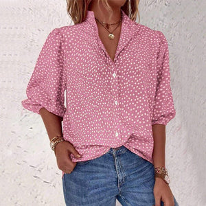 half - sleeved shirt women's clothing 2025 summer an and n commuting fee polka dot cardigan shirt loose - Negative Apparel