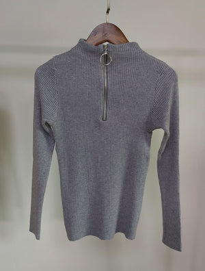 Half turtleneck ring zipper slim fit long sleeves knitted sweater top - Negative Apparel