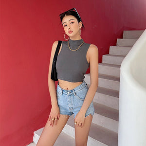 Half turtleneck vest female outer wear trend summer new ins sleeveless short slim cami top - Negative Apparel