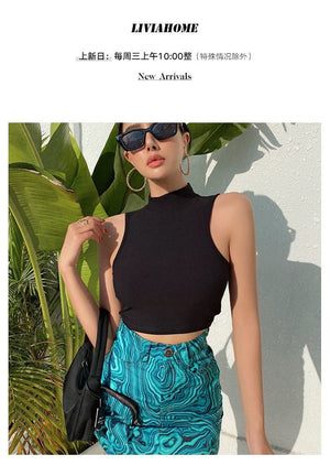 Half turtleneck vest female outer wear trend summer new ins sleeveless short slim cami top - Negative Apparel