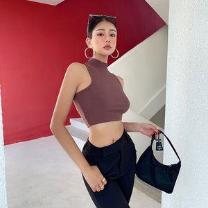 Half turtleneck vest female outer wear trend summer new ins sleeveless short slim cami top - Negative Apparel