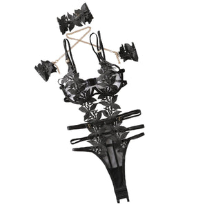 Heavy craftsmanship chain bracelet decorative flower embroidery hollow one - piece body sculpting sexy suit - Negative Apparel