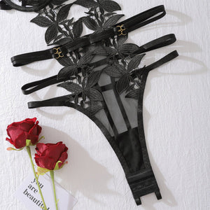 Heavy craftsmanship chain bracelet decorative flower embroidery hollow one - piece body sculpting sexy suit - Negative Apparel