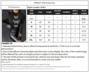Heavy Industry Butterfly Hot Diamond Long Sleeve Bottom T-Shirt Top Women - Negative Apparel