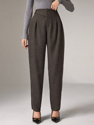 Heiryn Women's Casual High Waist Fold Pleated Skinny Pants - Negative Apparel