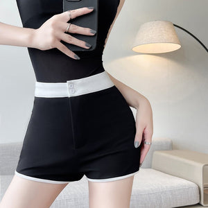 hemming contrasting shorts women's summer women's clothing 24 new casual sports wide - leg pants hip - wrapped yoga slim - fit three - point pants - Negative Apparel