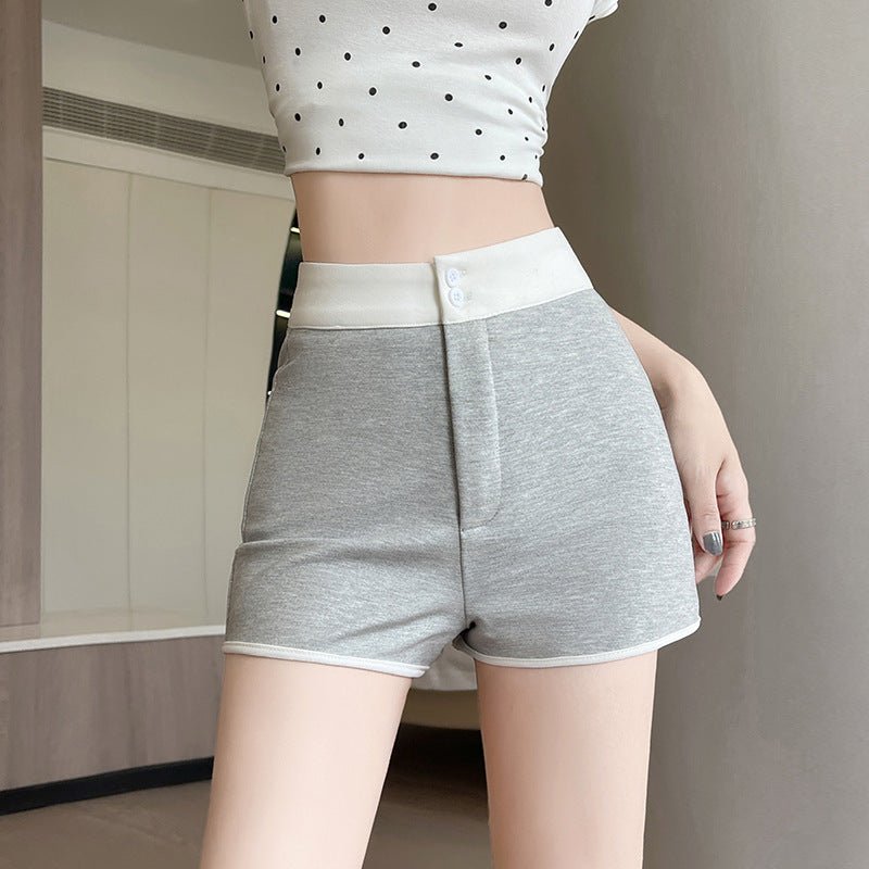 hemming contrasting shorts women's summer women's clothing 24 new casual sports wide - leg pants hip - wrapped yoga slim - fit three - point pants - Negative Apparel